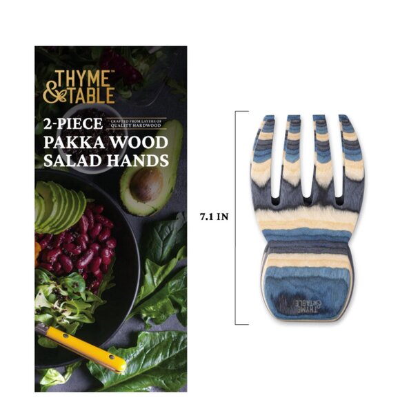Thyme & Table Blue Wood Salad Hand Set - Picture 2 of 8